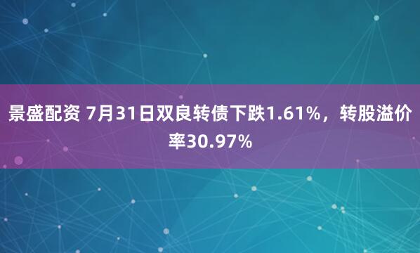 景盛配资 7月31日双良转债下跌1.61%，转股溢价率30.97%